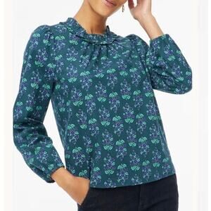 J. Crew Long-sleeve Ruffleneck Poplin Blouse Floral Print Cottagecore Modest Lg